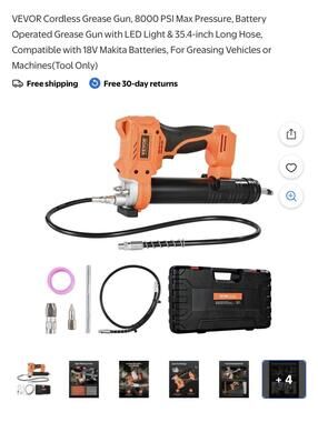 VEVOR Cordless Grease Gun 8000 PSI Max Pressure with LED Light & 35.4-inch Hose